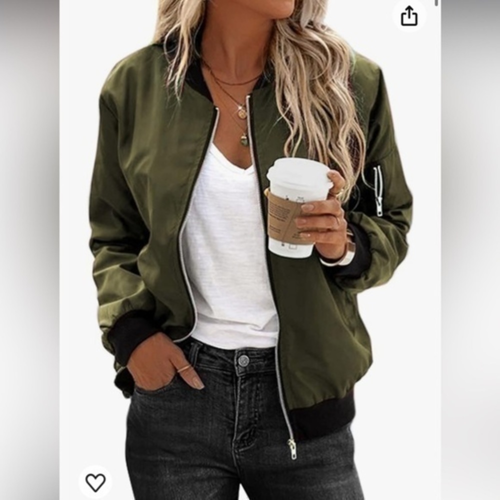Zeagoo  Bomber Jacket Casual Coat army green Outerwear Windbreaker with Pockets